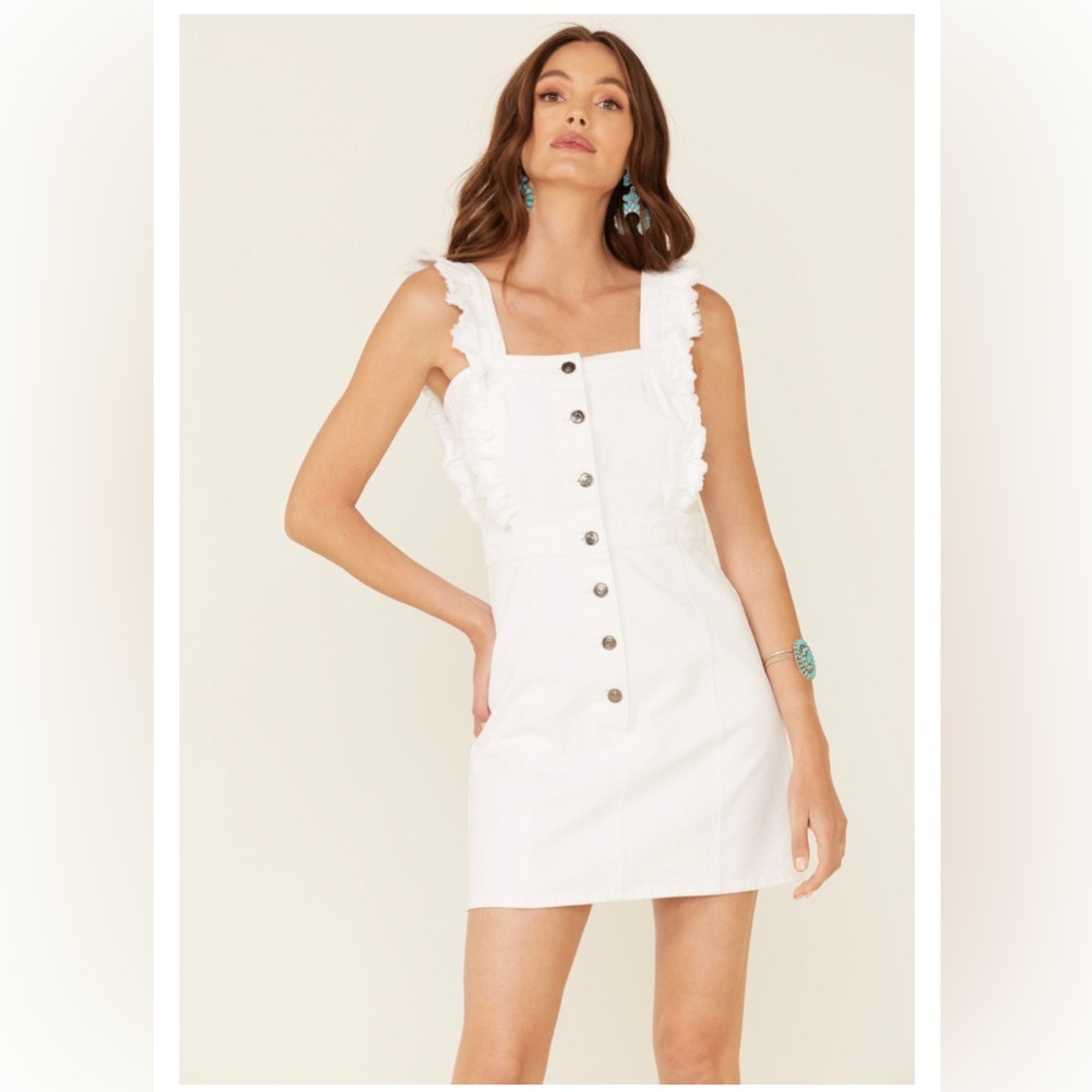 White Denim Dress w/ Ruffle Sleeve